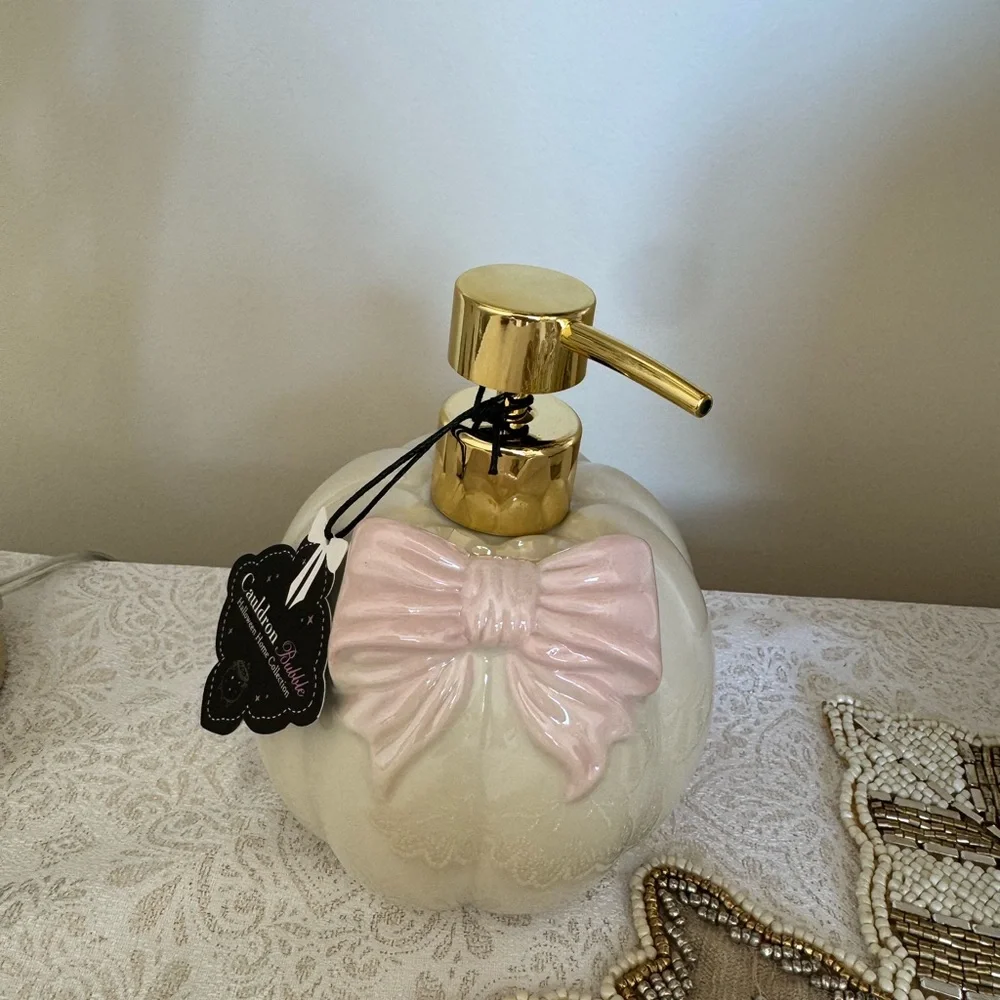 Elegant Gold and Pink Bow Soap Dispenser